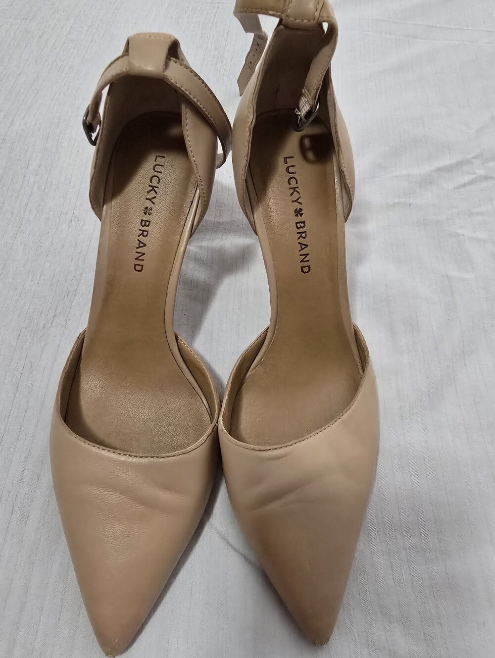Lucky Brand Blush Nude Pointed-Toe Ankle Strap Heels